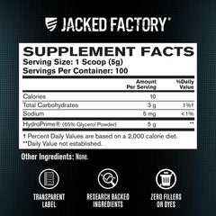 Etiqueta nutricional Jacked Factory con ingredientes y transparencia