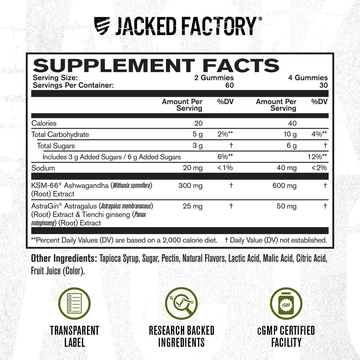 Jacked Factory ingredientes con AstraGin indicando mejor absorción