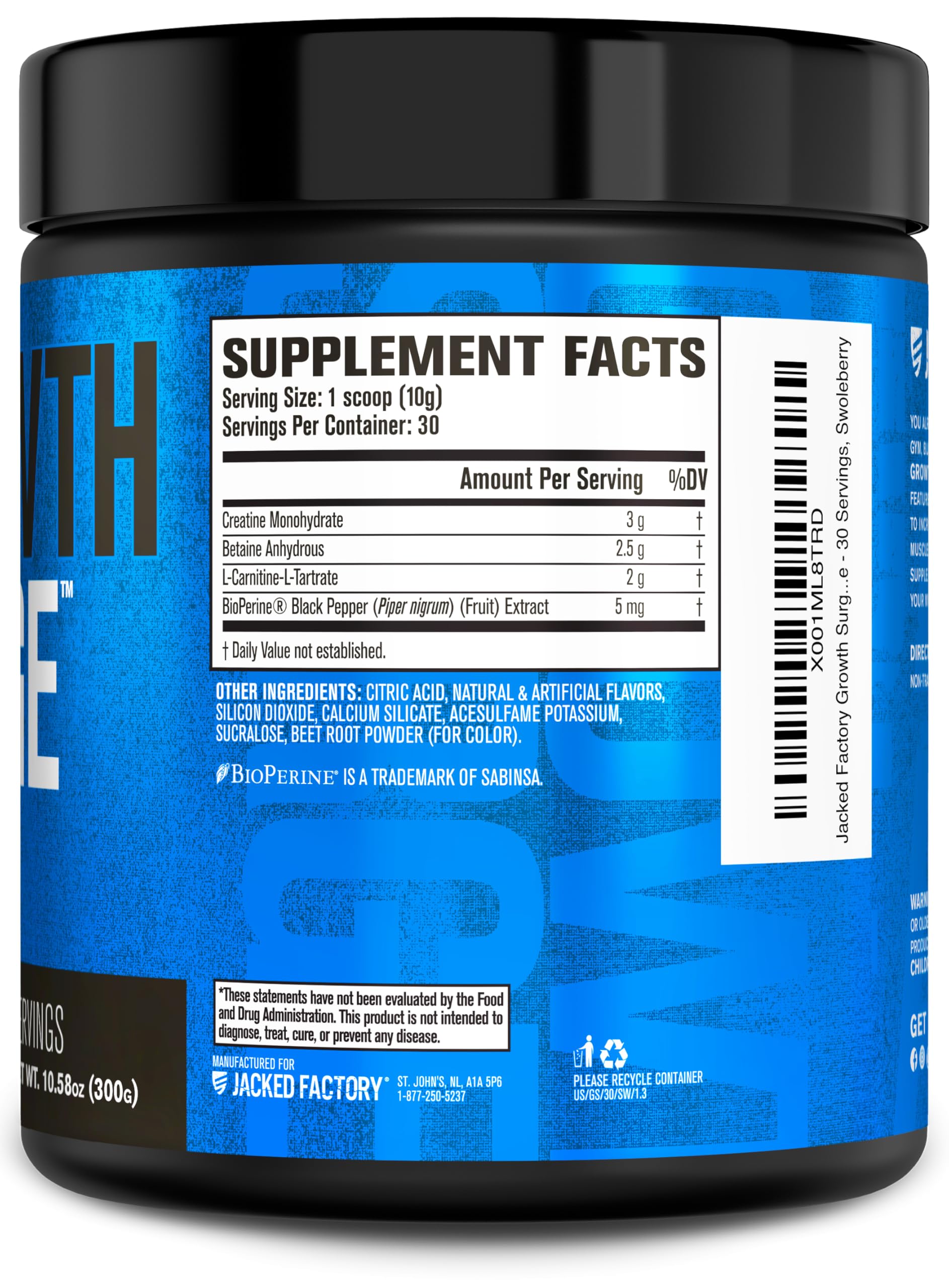Jacked Factory lista de ingredientes destacando creatina y L-carnitina