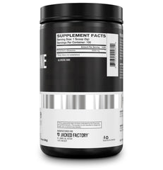 Cucharilla medidora junto al envase Jacked Factory L-Glutamine para referencia de servicio