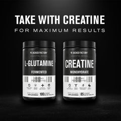 Disolución del polvo Jacked Factory L-Glutamine en vaso, rápida mezcla y conveniencia