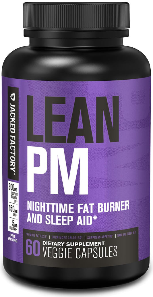 Jacked Factory Lean PM vista frontal del envase beneficiando el descanso