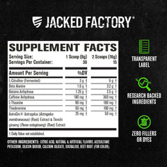 Jacked Factory envase junto a regla que indica 30 servicios visibles