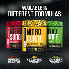 Bote de Nitrosurge Build junto a pesas para mostrar tamaño y porciones