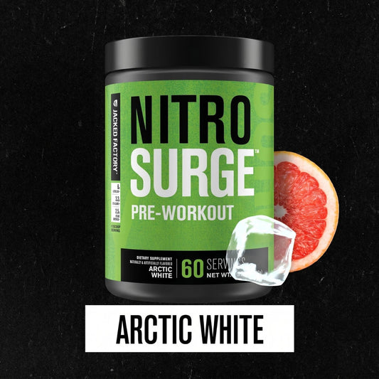 Jacked Factory Nitrosurge cuchara con polvo destacando dosis precisa