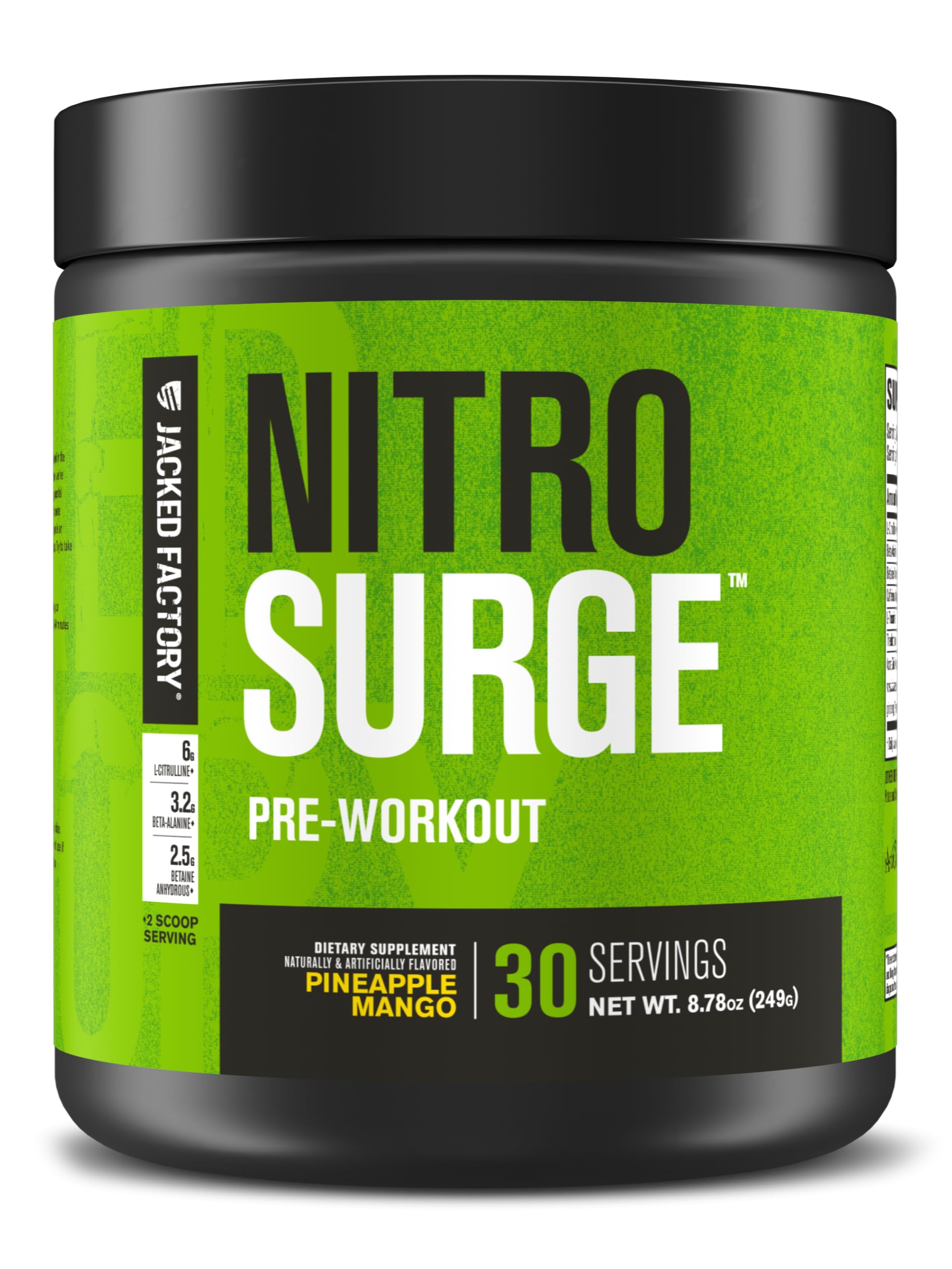 Jacked Factory envase frontal nitrosurge mostrando diseño y beneficios