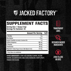 Jacked Factory detalle de ingredientes claves que favorecen bombas y energía