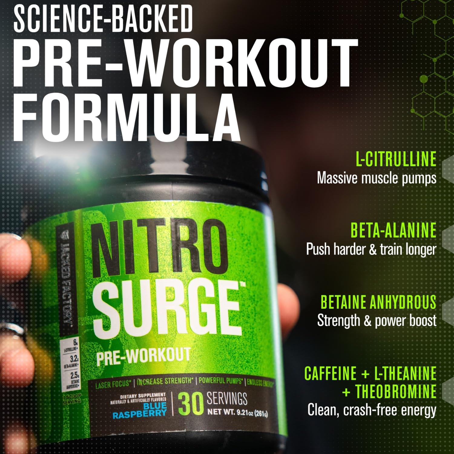Jacked Factory vaso con pre workout preparado listo antes del entrenamiento
