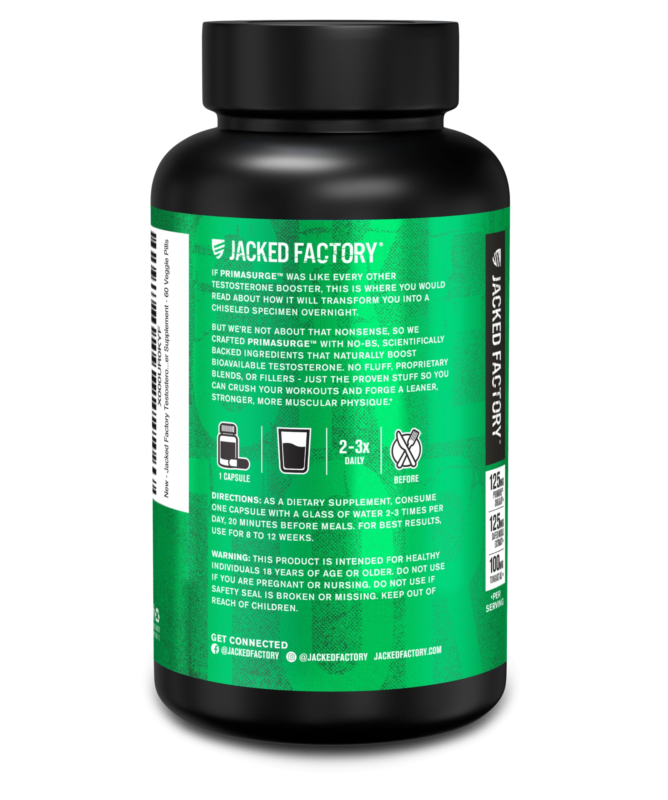 Jacked Factory PRIMASURGE etiqueta nutricional cercana mostrando ingredientes claros
