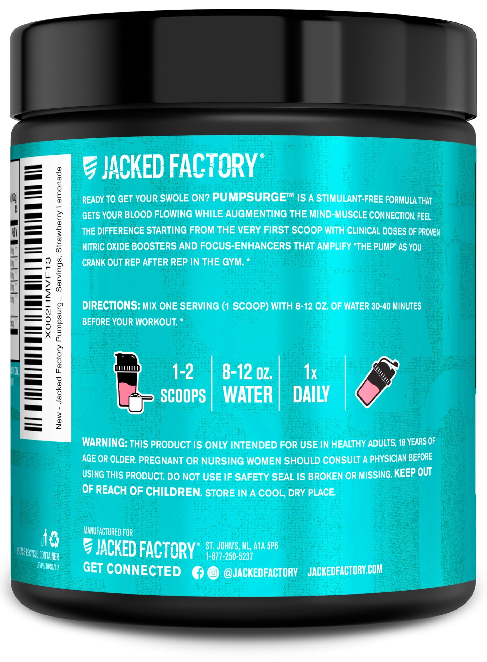 Jacked Factory comparación de tamaño junto a una botella para escala