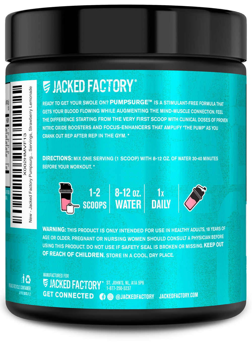 Jacked Factory comparación de tamaño junto a una botella para escala