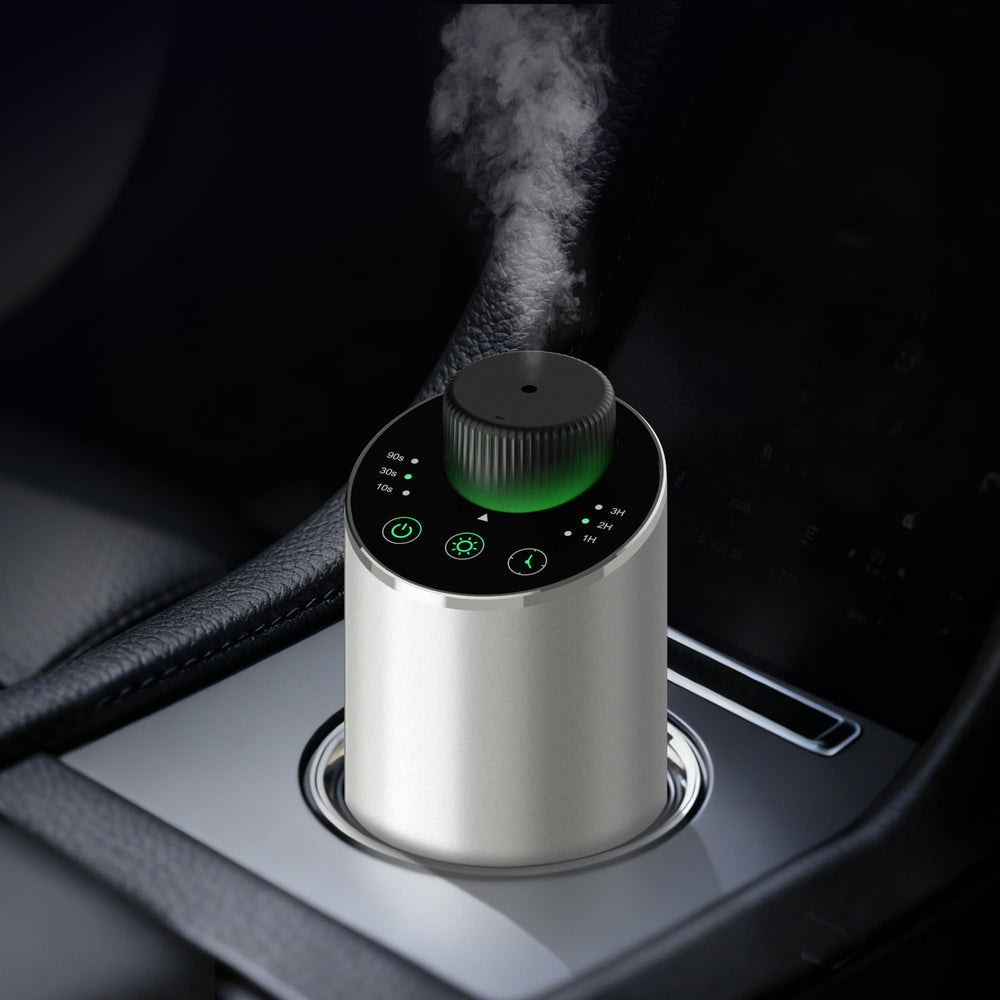 JAHUYU difusor junto a una lata para comparar tamaño y confirmar su portabilidad
