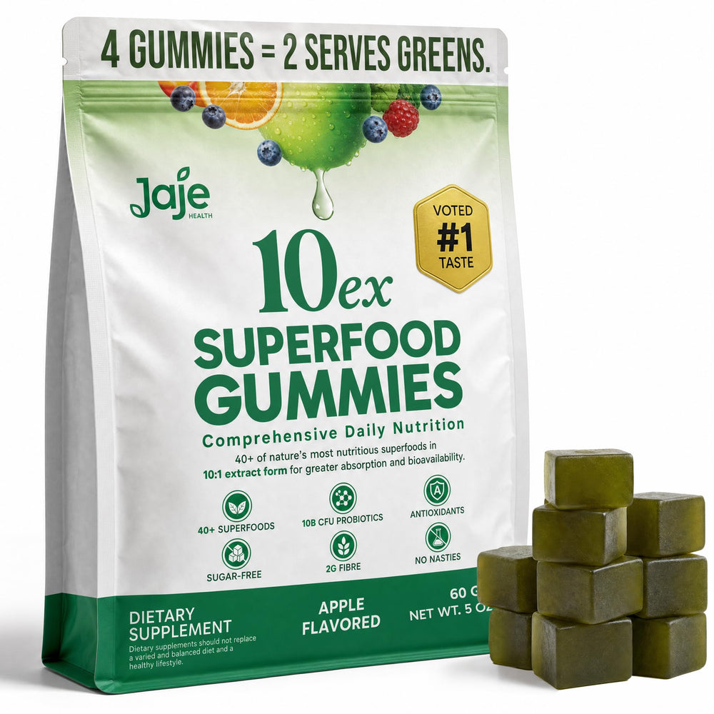 Jaje Health gomitas 10ex vista frontal con envase, fácil reserva diaria