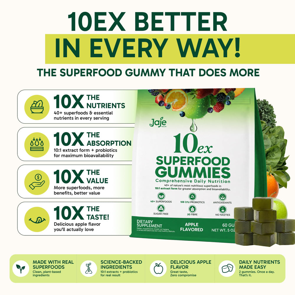 Jaje Health etiqueta de ingredientes 10ex con lista de 40 superalimentos