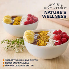 Jamie’s Hive to Table cucharada con gránulos para comparar tamaño de porción