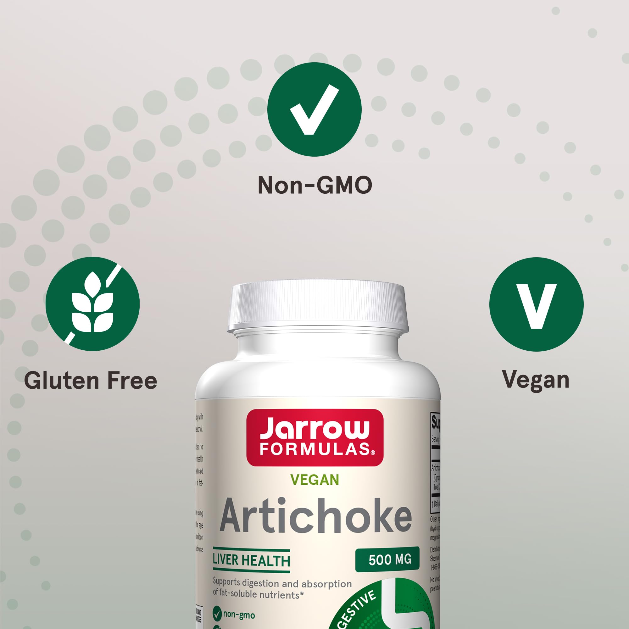 Jarrow Formulas etiqueta con detalle de 500 mg y 5% ácidos caffeilquínicos
