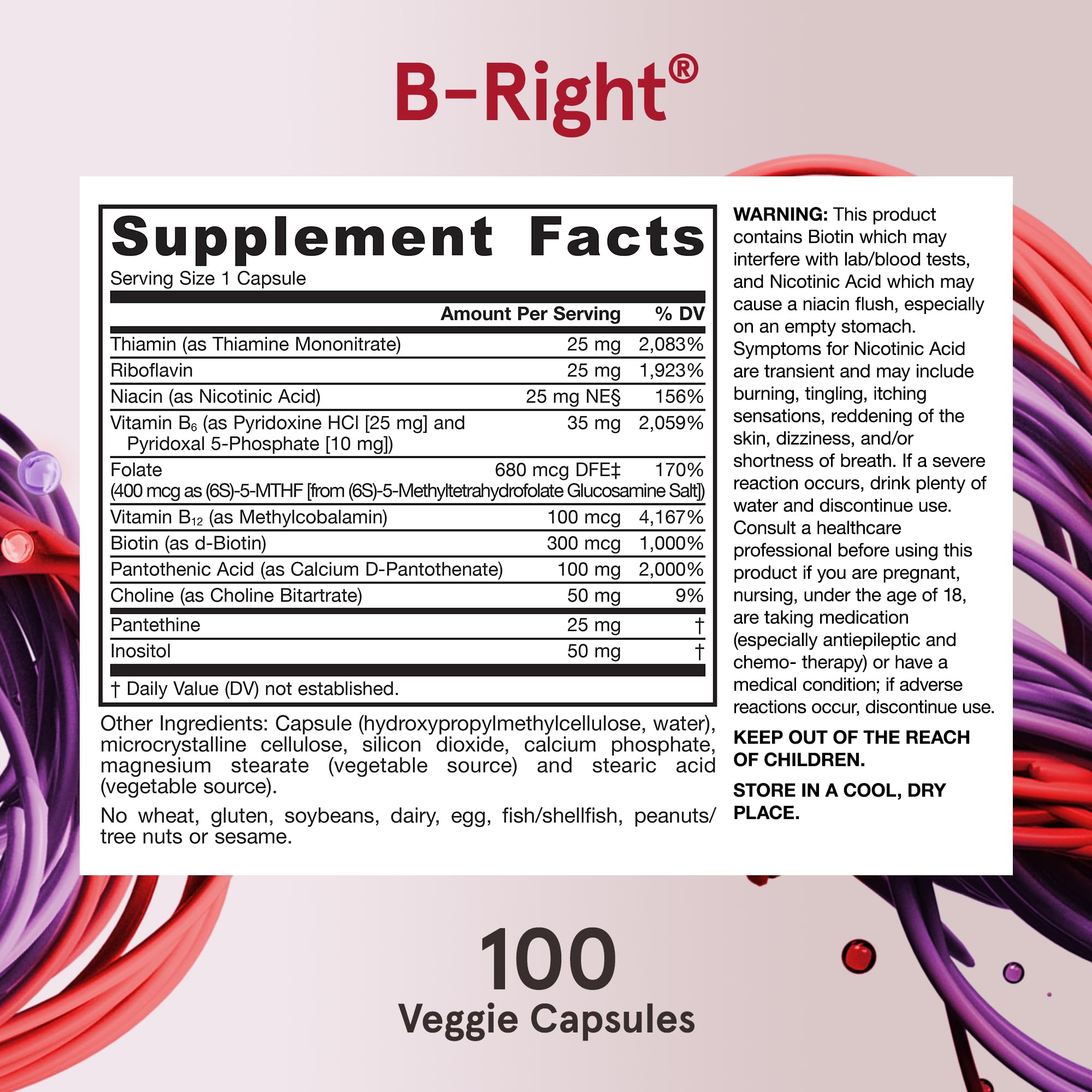 etiqueta nutricional Jarrow B-Right clara, ayuda a conocer dosis