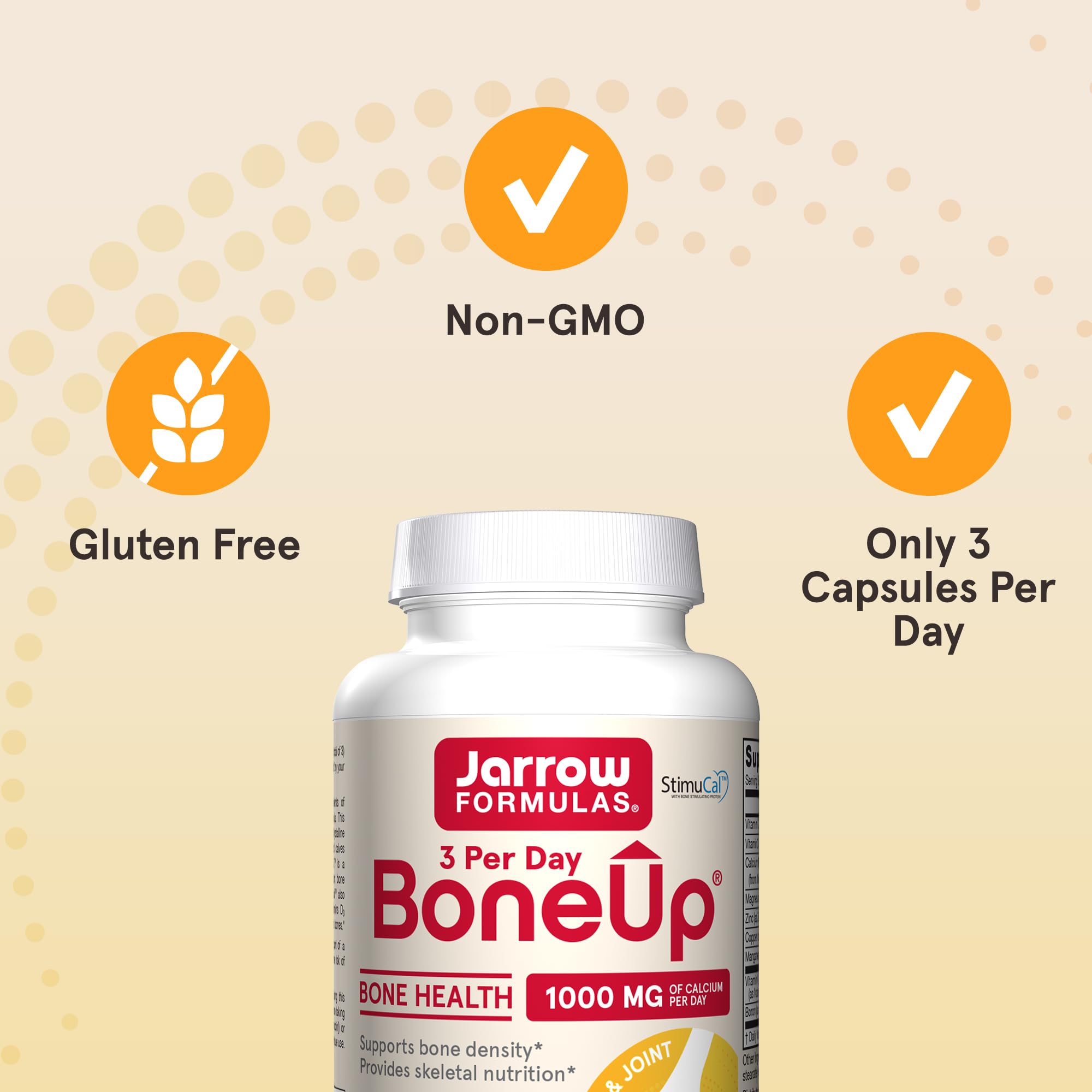 Jarrow Formulas ingredientes BoneUp expuestos, vitaminas y minerales