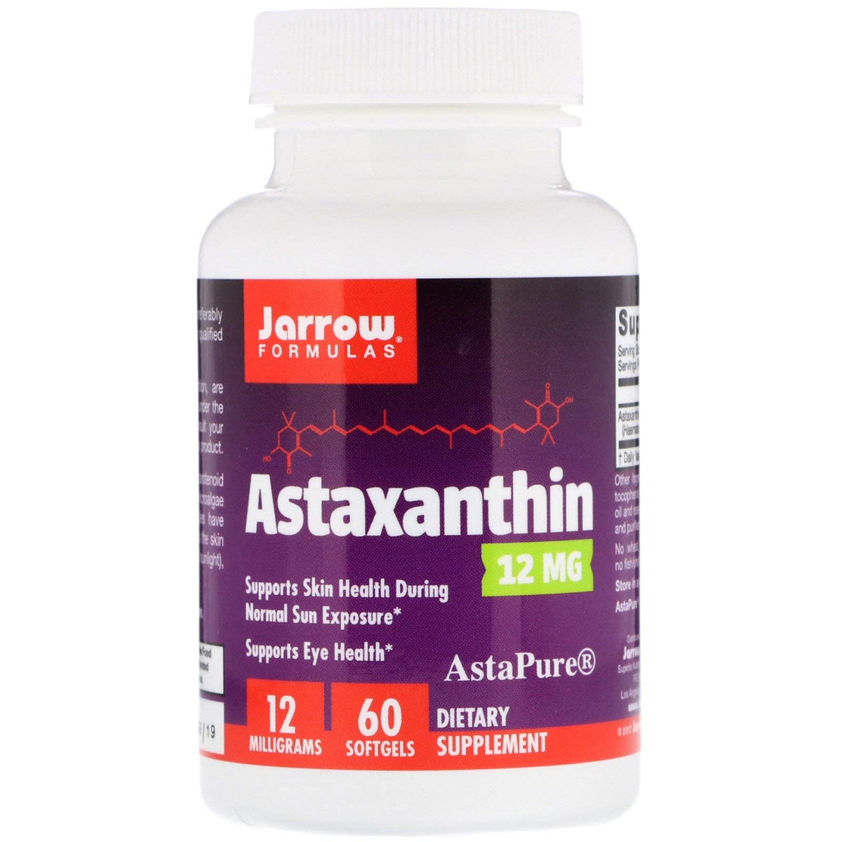 Jarrow Formulas frasco frontal de Astaxanthin 12 mg, presentación clara y calidad