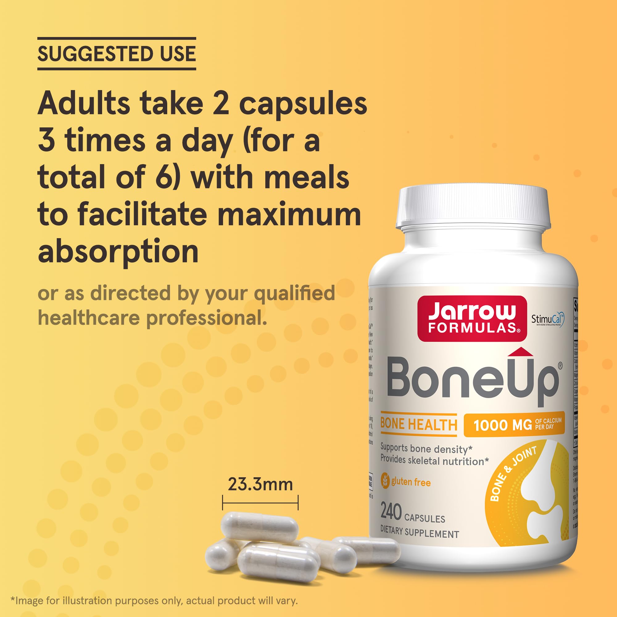 Jarrow Formulas BoneUp en uso con un vaso de agua, toma sencilla