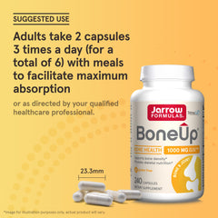 Jarrow Formulas BoneUp en uso con un vaso de agua, toma sencilla