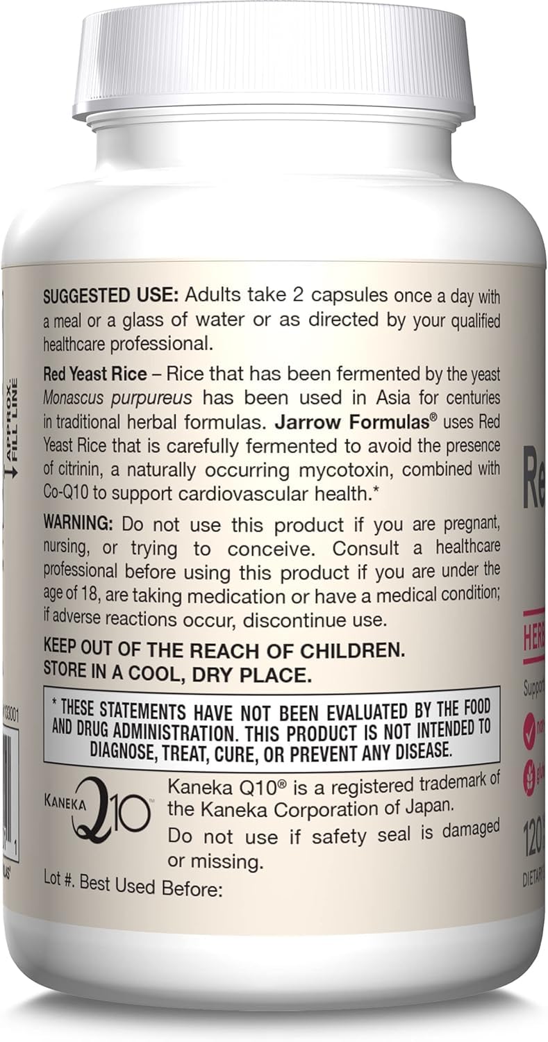 Jarrow Formulas detalle de ingredientes activos: red yeast rice y CoQ10