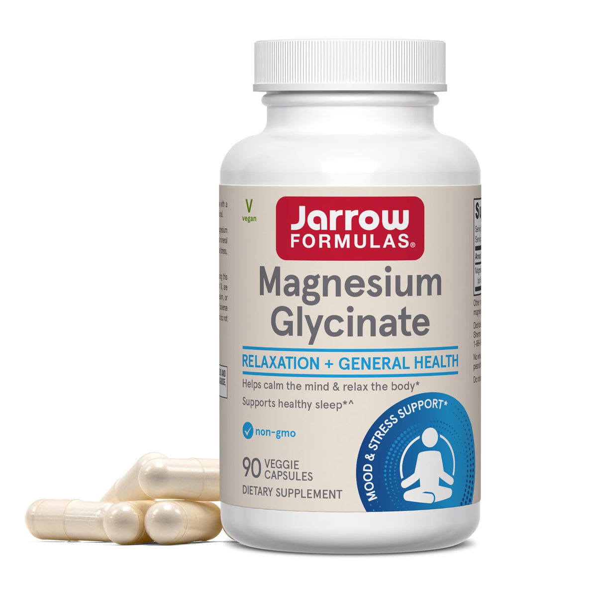 Jarrow Formulas frasco delante mostrando la etiqueta y beneficio de relajación