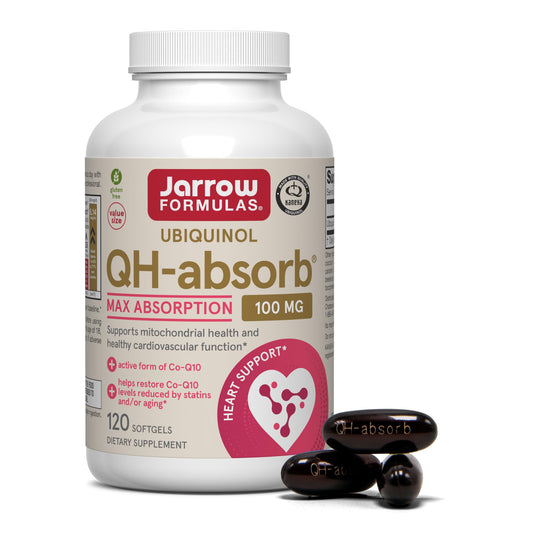 Jarrow Formulas empaque frontal QH-Absorb mostrando beneficio de absorción