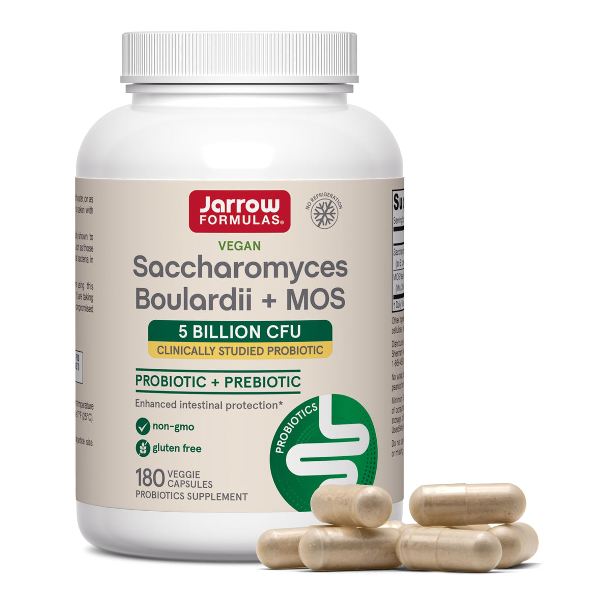 Jarrow Formulas frente del empaque mostrando 180 cápsulas y beneficios