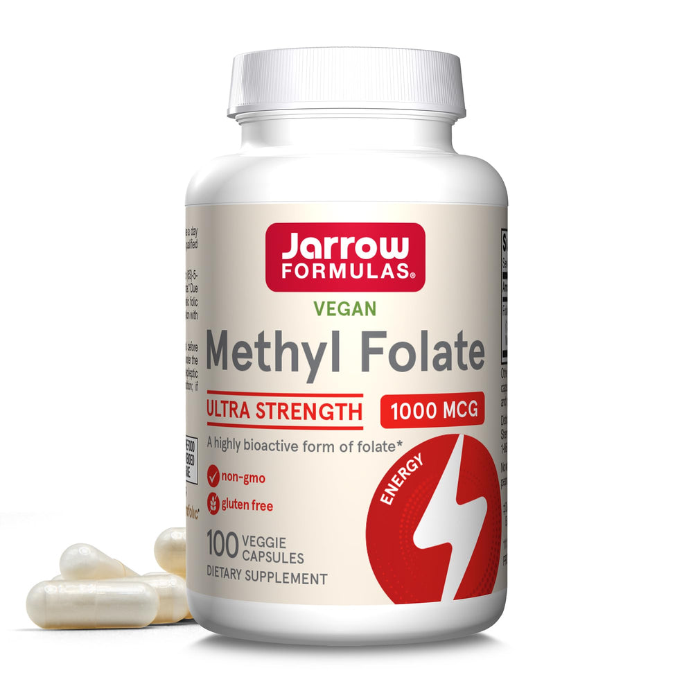 Jarrow Formulas frasco frontal mostrando etiqueta clara y beneficio folato