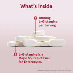 Tableta de Jarrow Formulas L-Glutamine en mano para comparar escala y facilitar dosis