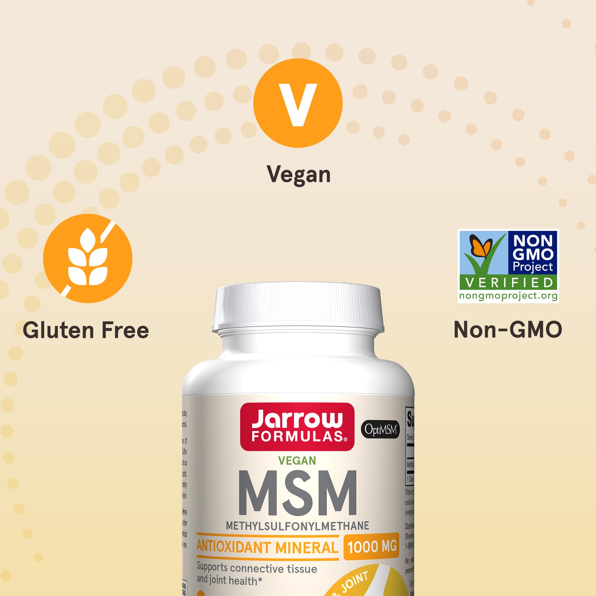 Jarrow Formulas polvo de MSM sobre superficie que sugiere pureza