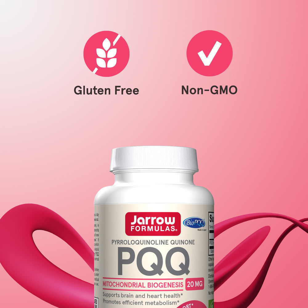 Jarrow Formulas PQQ cápsula en mano para apreciar escala y dosis