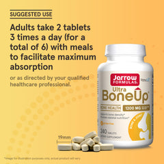 Jarrow Formulas producto en mesa junto a alimentos ricos en calcio