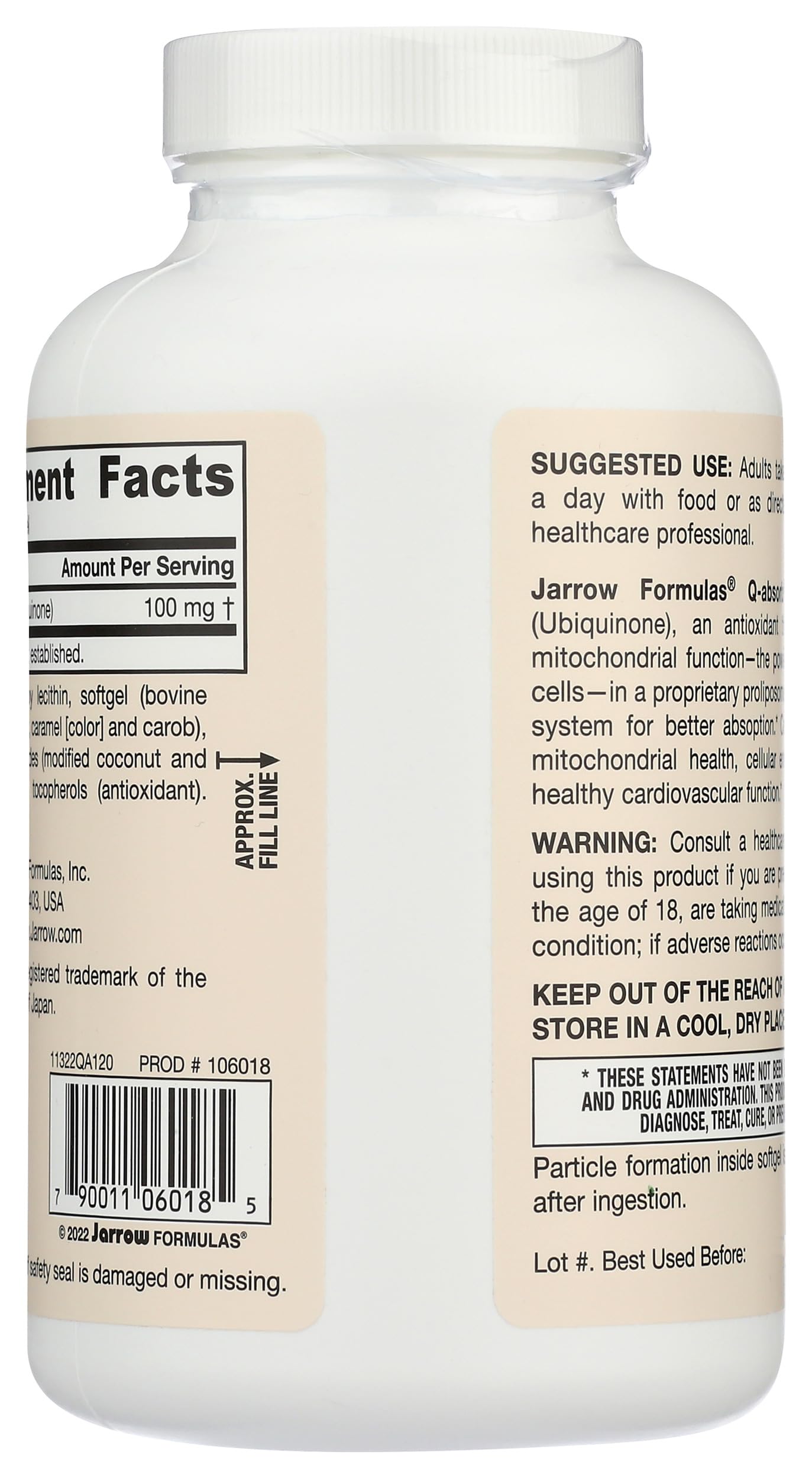 Jarrow Formulas close-up de cápsula Q-Absorb mostrando la textura y calidad