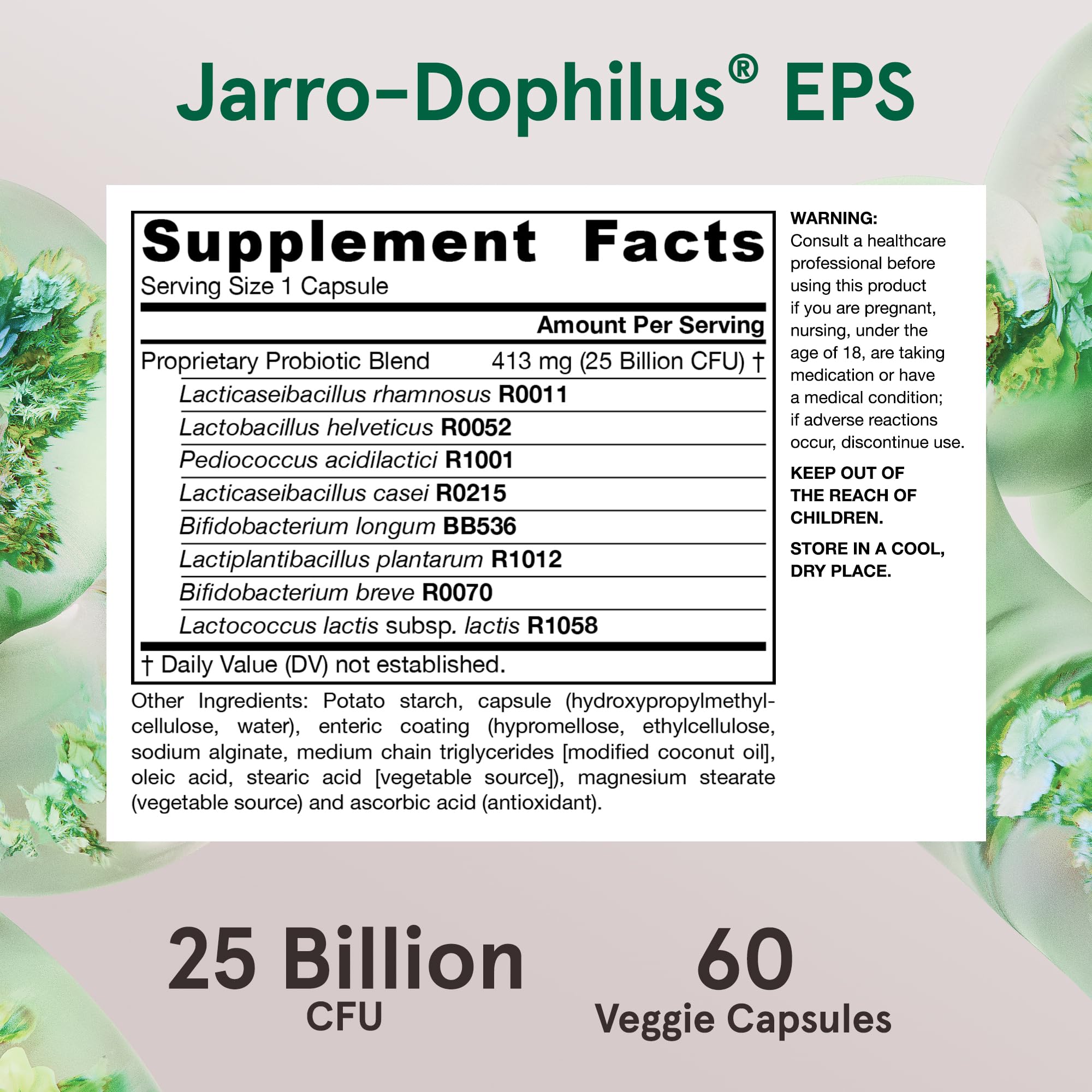 Jarrow Formulas cápsula junto a vaso de agua y jugo para tomar en ayunas