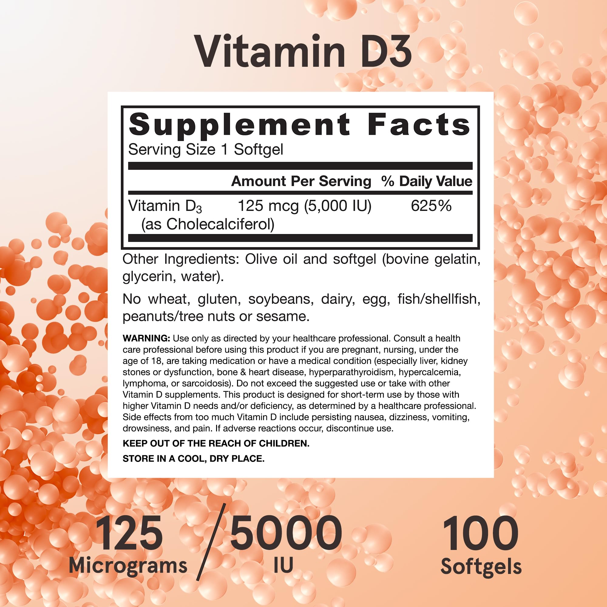 Etiqueta nutricional Jarrow Formulas Vitamina D3 mostrando ingredientes y concentración