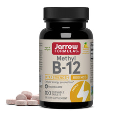 Jarrow Formulas frasco frontal de Methyl B-12 mostrando el envase y beneficios