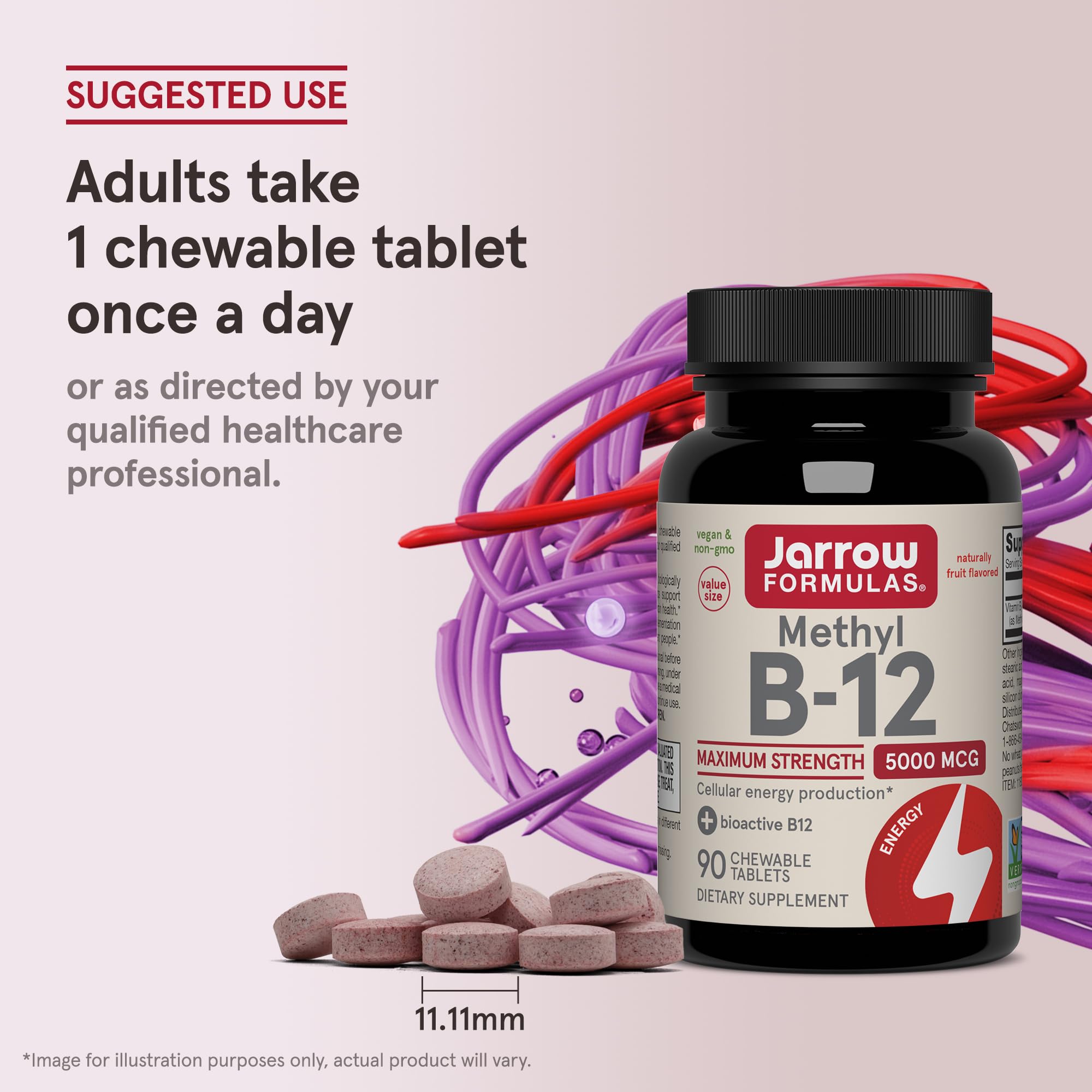 Jarrow Formulas persona masticando tableta, ejemplo de uso sencillo y portable