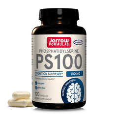 Jarrow Formulas PS100 vista frontal del envase, presenta 120 cápsulas y beneficios claros