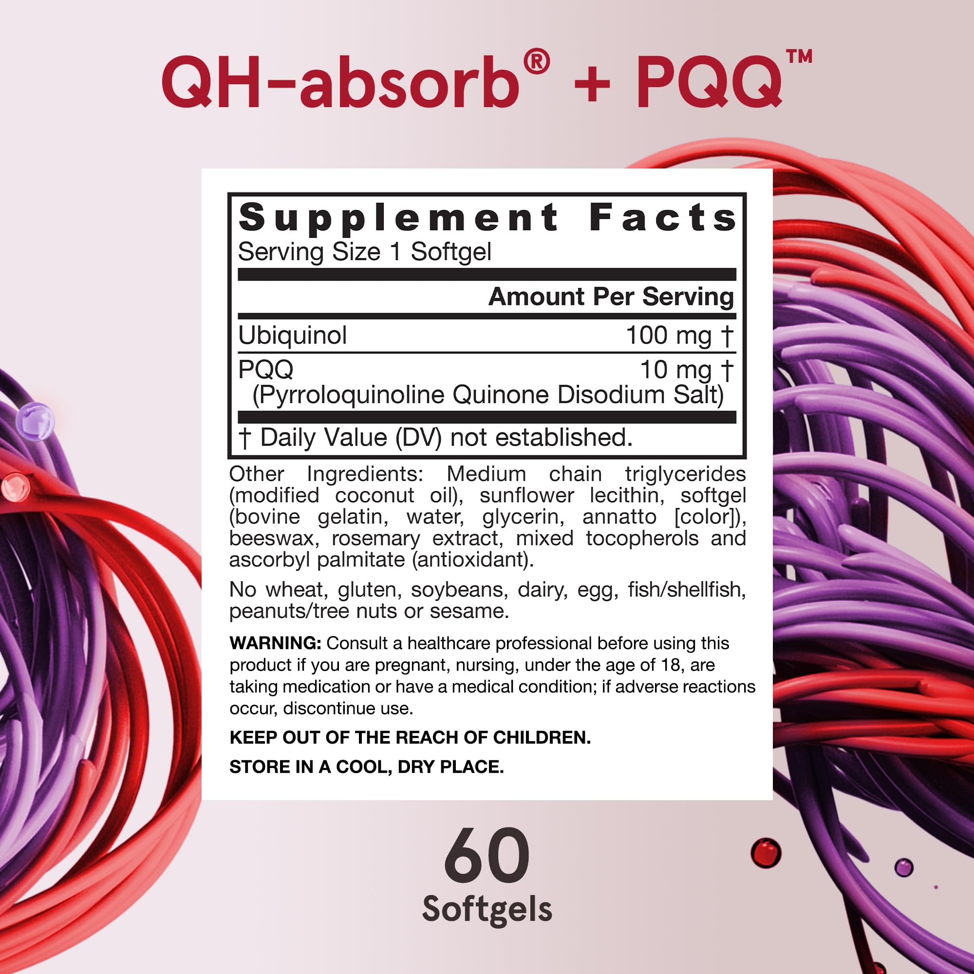 frasco abierto con softgels Jarrow QH-Absorb + PQQ para visualizar contenido y dosis por envase