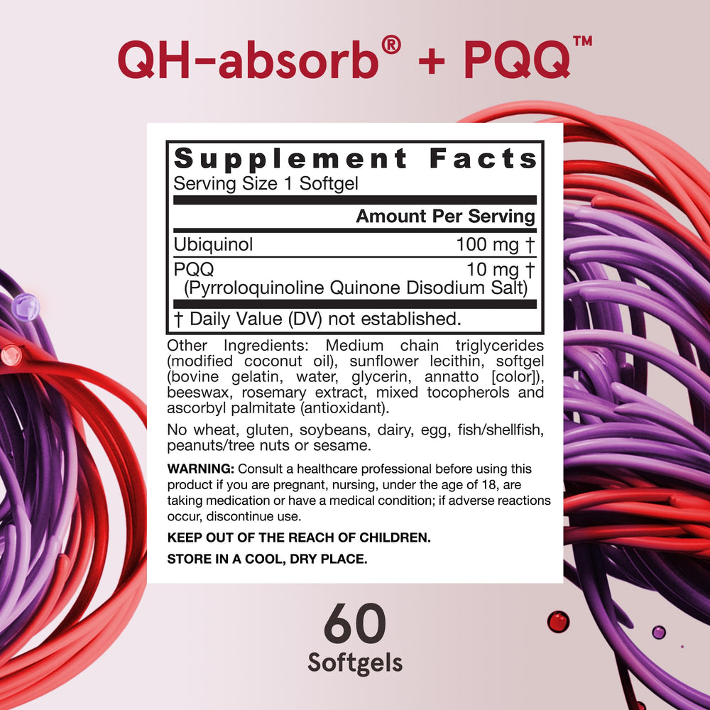 frasco abierto con softgels Jarrow QH-Absorb + PQQ para visualizar contenido y dosis por envase
