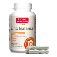 Jarrow Formulas envase frontal mostrando Zinc Balance y cantidad de cápsulas
