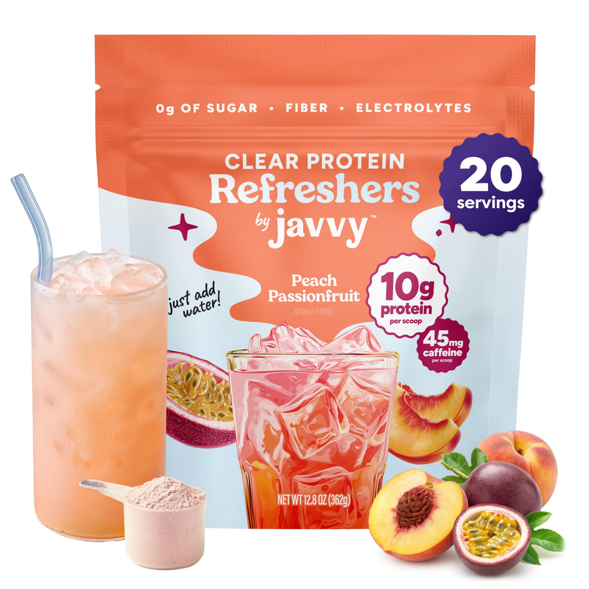 Envase Javvy Peach Passion frontal mostrando diseño y sabor durazno para elección clara