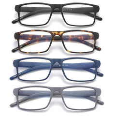 JAWSOCK vista frontal del pack de cuatro gafas con lectura 1.5x y diseño rectangular, ideal para tener repuestos