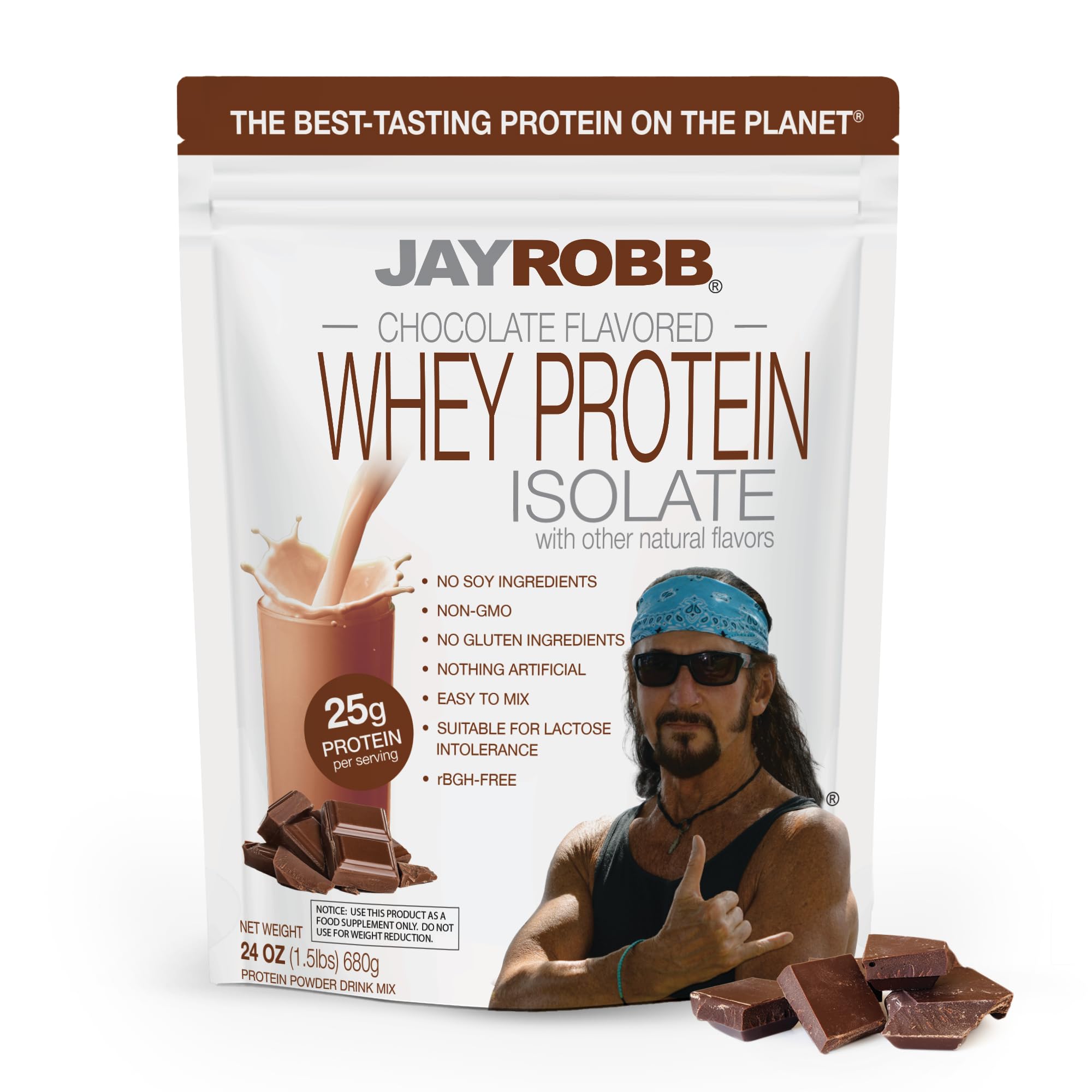 JAYROBB frente del empaque chocolate mostrando porción y marca, facilita elección