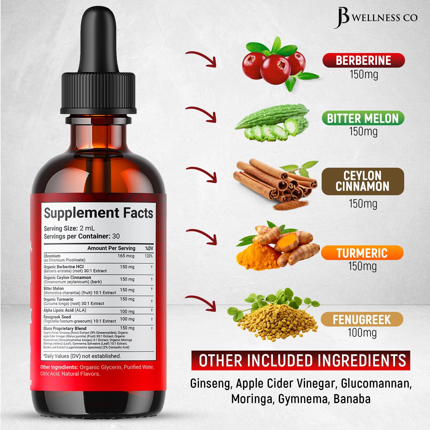 JB Wellness Co gotas en cuentagotas mostrando textura y fácil dosificación
