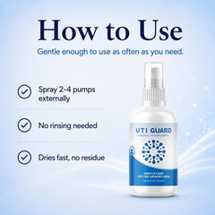Botella JBOLT Labs UTI Guard en mesita de noche lista para usar por la noche