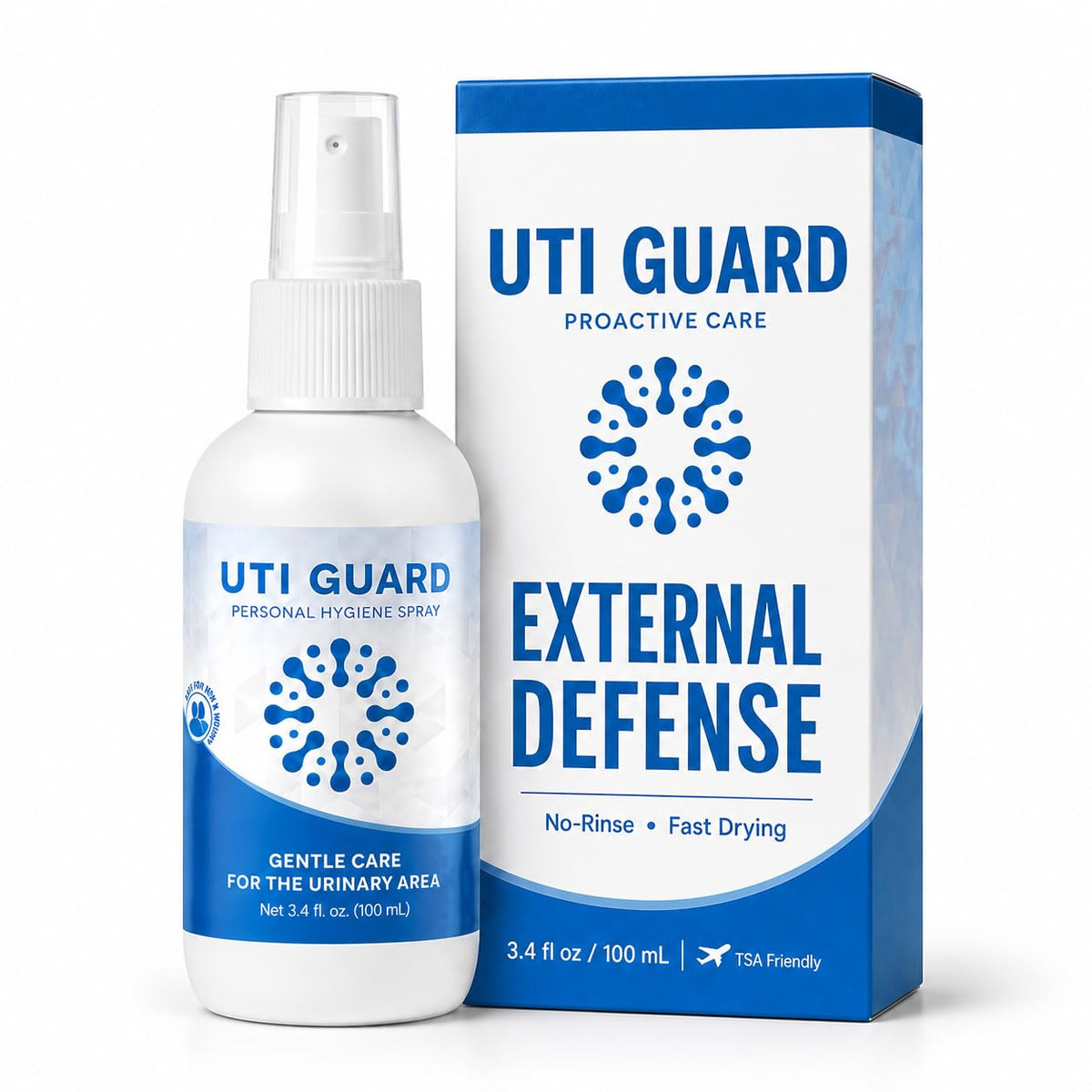 JBOLT Labs envase frontal del spray UTI Guard mostrando etiqueta clara y tamaño portátil