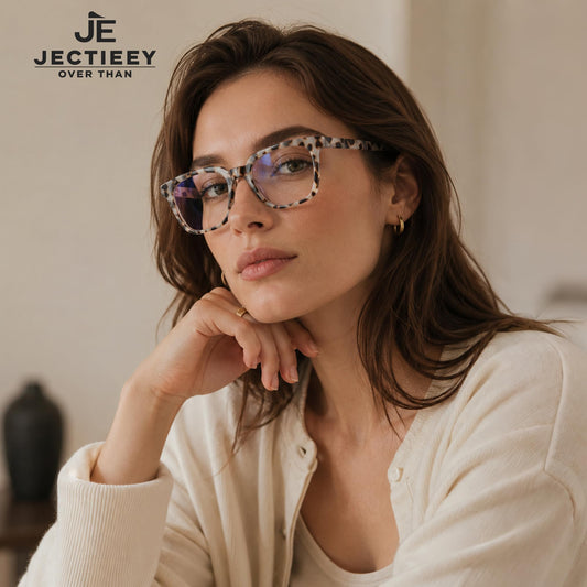 Jectieey detalle de lentes con tinte cálido y filtrado de luz azul